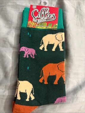 Sillies Men's Dark Green Elephant Pattern Casual Socks